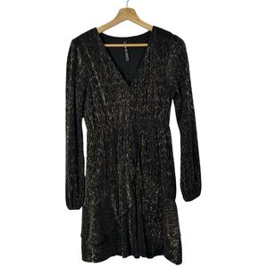 Lord & Taylor Design Lab Black & Gold Speck Long Sleeve Mini Dress S